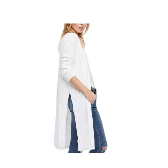 Free People Ribby Rib Maxi Cardigan White Size XS Beach Coastal Minimalist Linen - Picture 1 of 16